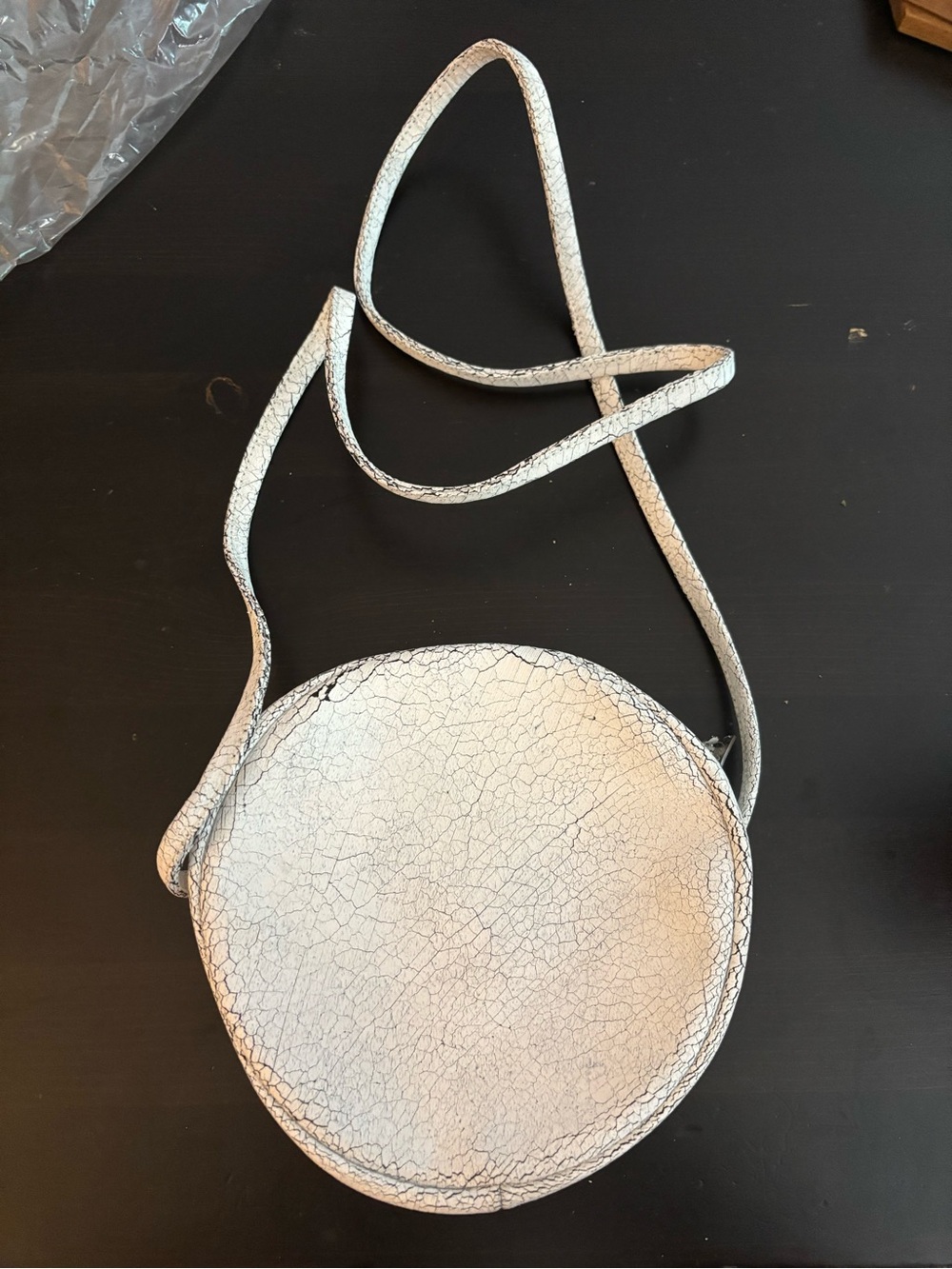 Textured White Round Crossbody Bag with Adjustable Strap